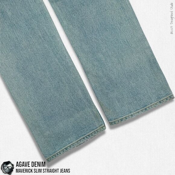 AGAVE DENIM MAVERICK SLIM STRAIGHT SELVAGE DENIM JEANS IN SUN BAKED BLUE 32 X 36 - Picture 5 of 12